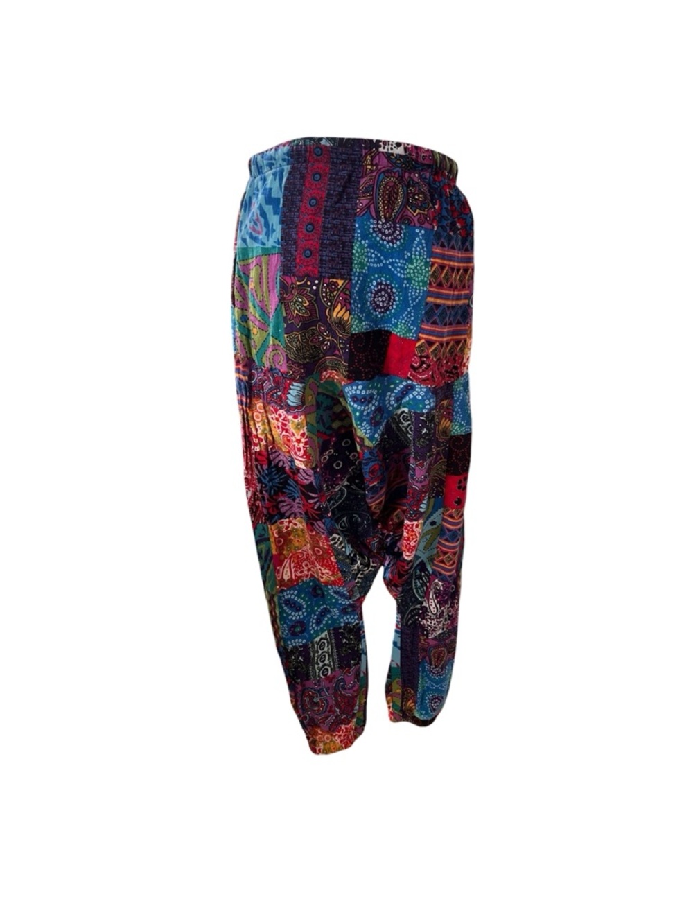 Patchwork multicolor harem style pants with pockets drawstring waist boho S - Picture 4 of 10